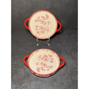 2 Temp-Tations Floral Lace RED Small Baking Dish With Handles Temptations